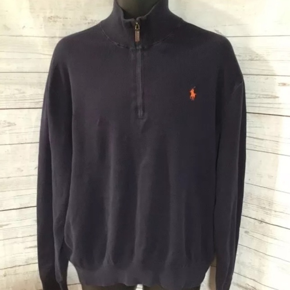 Polo Ralph Lauren 1/3 Zip Pullover Sweater 100% Pima Cotton Dark Blue Size XL​